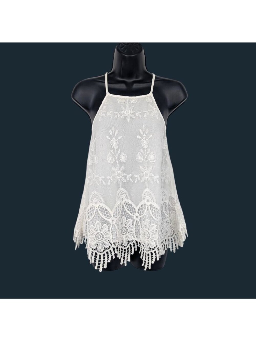 Ivory lace Halter Tank Top Floral Romantic Coquette Bridal Cottage Boho XSmall